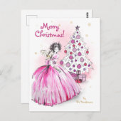 Carte Postale Ange de Noël avec arbre de Noël (Devant / Derrière)