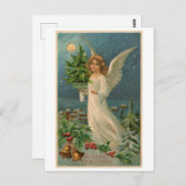 Carte postale : Ange de Noël avec arbre minuscule (Devant / Derrière)