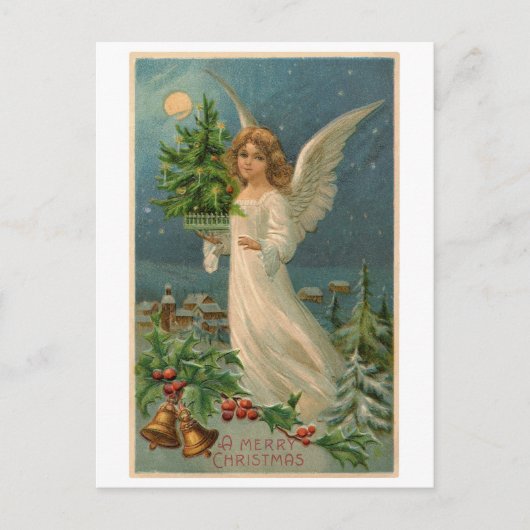 Carte postale : Ange de Noël avec arbre minuscule (Devant)