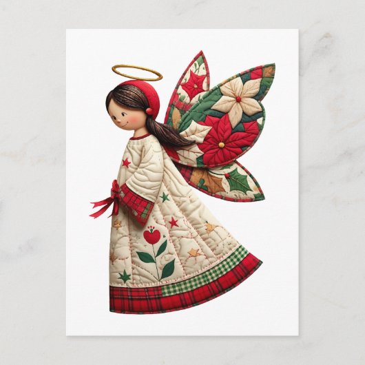 Carte Postale Ange de Noël avec fleurs de fêtes (Devant)