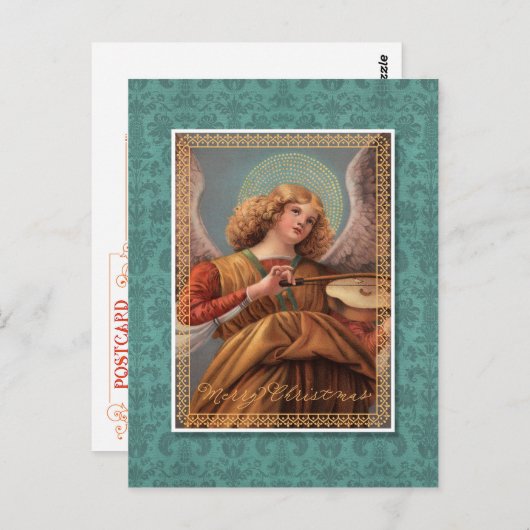 Carte Postale Ange de Noël avec un violon (Devant / Derrière)