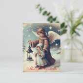 Carte Postale Ange de Noël, Enfant et Oiseaux (Debout devant)