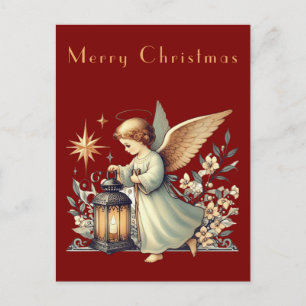 Carte Postale  Ange de Noël vintage et lanterne