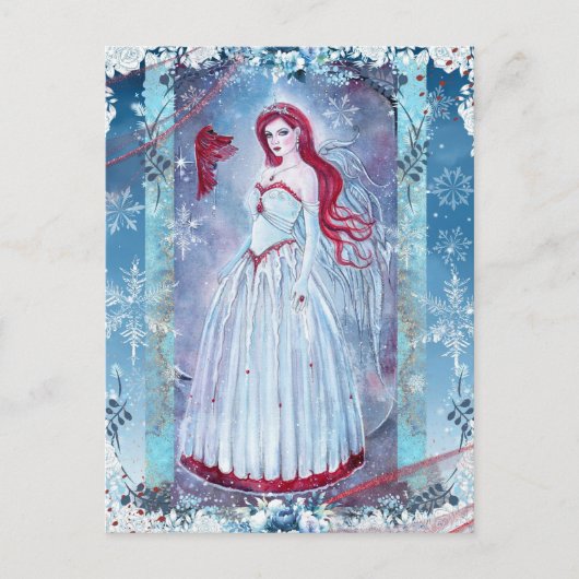 Carte Postale Ange d'hiver avec imprimé cardinal imaginaire (Devant)