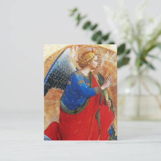 CARTE POSTALE ANGE EN ROUGE OR ET BLEU (Debout devant)