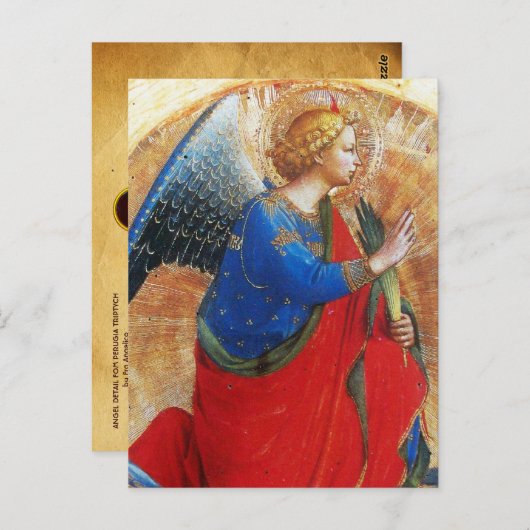 CARTE POSTALE ANGE EN ROUGE OR ET BLEU (Devant / Derrière)