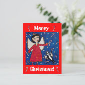 Carte postale ange et chat de Noël Candy Cane (Debout devant)