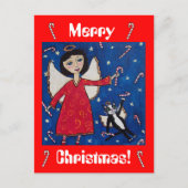 Carte postale ange et chat de Noël Candy Cane (Devant)