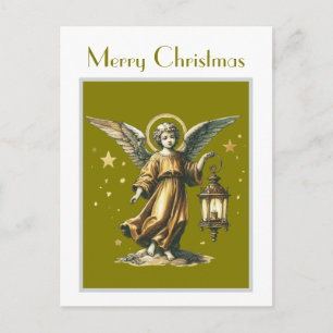 Carte Postale Ange et lanterne de Noël élégant victorien 