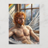 Carte Postale Ange Fée Homme Cheveux Rouges dans le Bain Moussan (Devant)