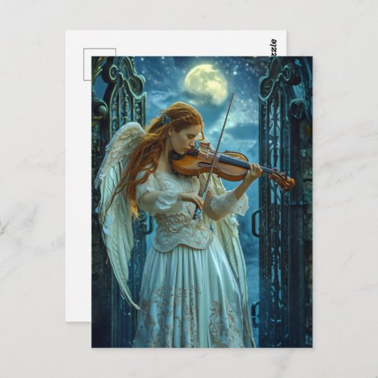 Carte Postale Ange femelle céleste avec un violon (Devant / Derrière)