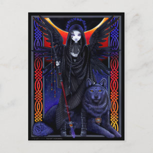 Carte Postale Ange foncé et loup.  Rayvnwolf par Myka Jelina