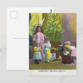 Carte Postale Ange gardien avec enfants et arbre illuminé (Devant / Derrière)