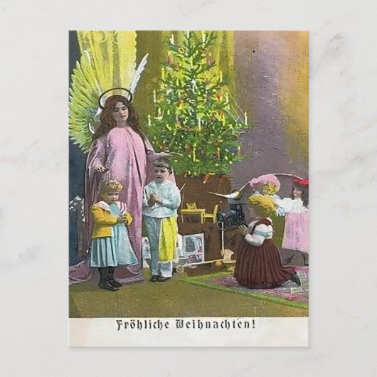 Carte Postale Ange gardien avec enfants et arbre illuminé (Devant)