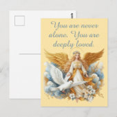 Carte Postale Ange gardien doré avec oiseau blanc (Devant / Derrière)