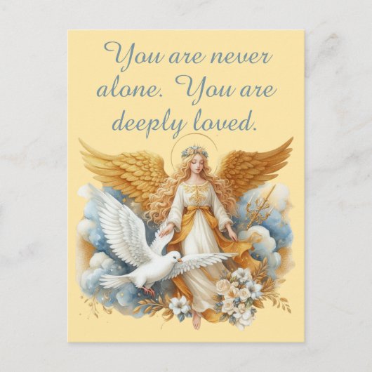Carte Postale Ange gardien doré avec oiseau blanc (Devant)