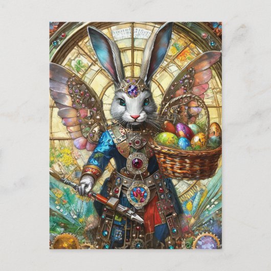 Carte Postale ange guerrier lapin de Pâques steampunk (Devant)