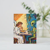 Carte Postale Ange mangeant des spaghetti avec un extraterrestre (Debout devant)