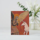 Carte Postale Ange mangeant des spaghetti avec une licorne (Debout devant)