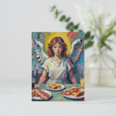 Carte Postale Ange mangeant son petit-déjeuner (Debout devant)
