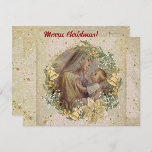 Carte Postale Ange Noël Mère et Enfant (Devant / Derrière)