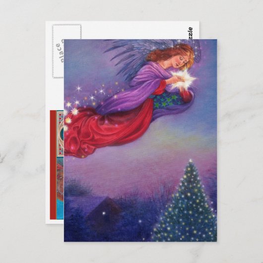 Carte Postale ange scintillant nuit d'hiver (Devant / Derrière)