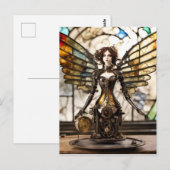 Carte Postale Ange Steampunk Poupée en Techniques Mixtes (Devant / Derrière)