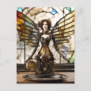 Carte Postale Ange Steampunk Poupée en Techniques Mixtes