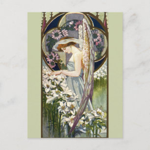 Carte Postale Ange victorien et fleurs de lys de Pâques vintage
