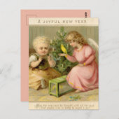 Carte Postale Ange Vintage Avec Canari Bonne Année (Devant / Derrière)