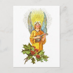 Carte Postale Ange Vintage Avec houx et mandoline