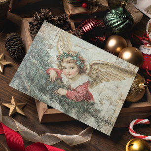 Carte Postale Ange Vintage Découpage Noël
