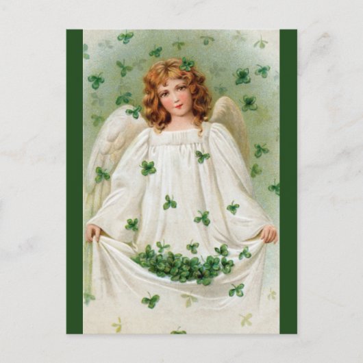 Carte Postale Ange Vintage Modifiable Avec Trèfles (Devant)