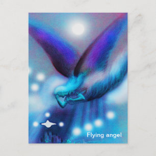 Carte Postale ange volant la nuit art