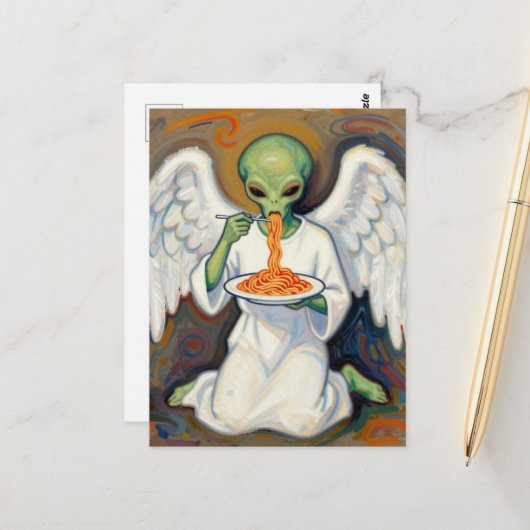 Carte Postale Angel Alien Eating Spaghetti (Devant/Arrière en situation)
