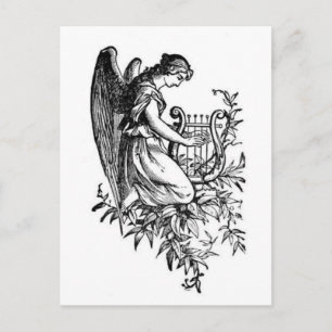 Carte Postale Angel Avec Harpe Et Flore