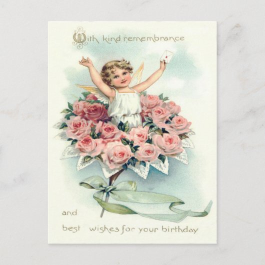 Carte Postale Angel Cherub Bouquet de Roses (Devant)