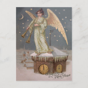 Carte Postale Angel Cherub Horn Horloge Tour Lune Étoiles