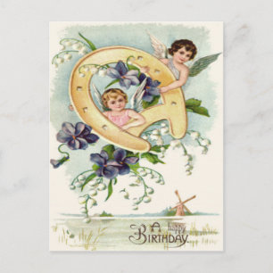 Carte Postale Angel Cherub Horseshoe Oubliez-Moi-Ne-Pas