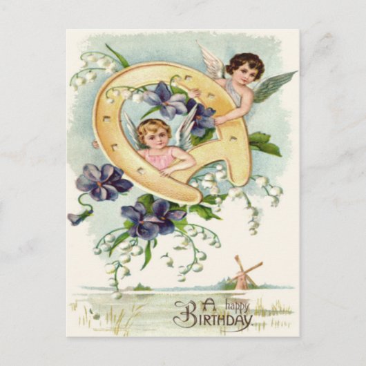 Carte Postale Angel Cherub Horseshoe Oubliez-Moi-Ne-Pas (Devant)