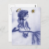 Carte Postale Angel en attente sur une étoile - Tint Bleu (Devant / Derrière)