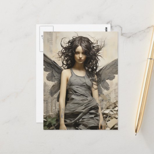 Carte Postale Angel en gris (Devant/Arrière en situation)