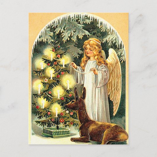 Carte Postale Angel Festif vintage avec Vacances Cerf (Devant)