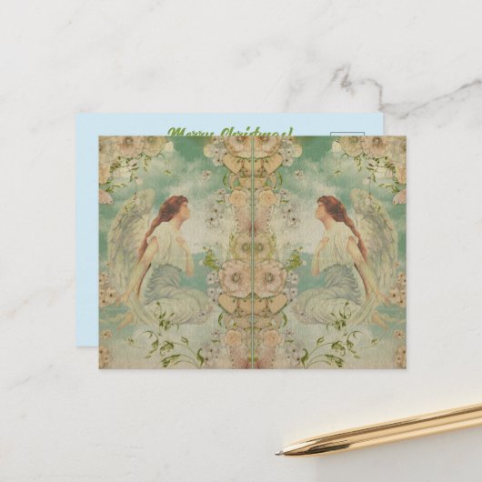 Carte Postale Angel Fleurs blanches Ciel bleu (Devant/Arrière en situation)