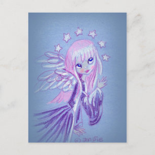 Carte Postale Angel mignon avec cheveux roses