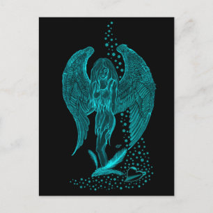 Carte Postale Angel perdu en amour, noir et vert Design