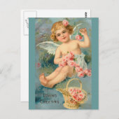Carte Postale Angel Salutations Cute Floral Vintage (Devant / Derrière)