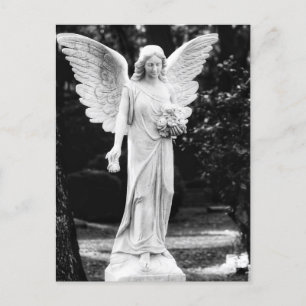 Carte Postale Angel tenant des fleurs noir et blanc photo