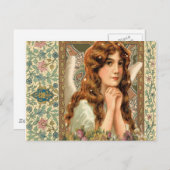 Carte Postale Angel vintage avec Fleurs (Devant / Derrière)