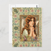 Carte Postale Angel vintage avec Fleurs (Devant / Derrière)